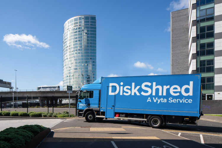 DiskShred truck visiting a client for some onsite shredding