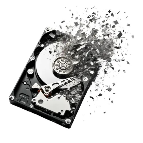 A hard drive with shredded hard drive shredding debris next to it, the most secure data destruction method