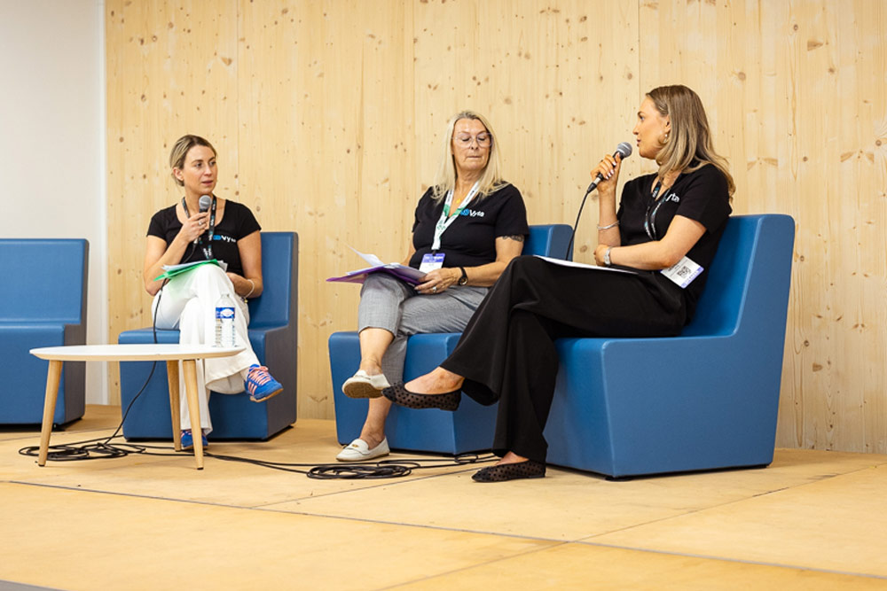 Rachael, Sue and Alex speaking at ITAD Europe