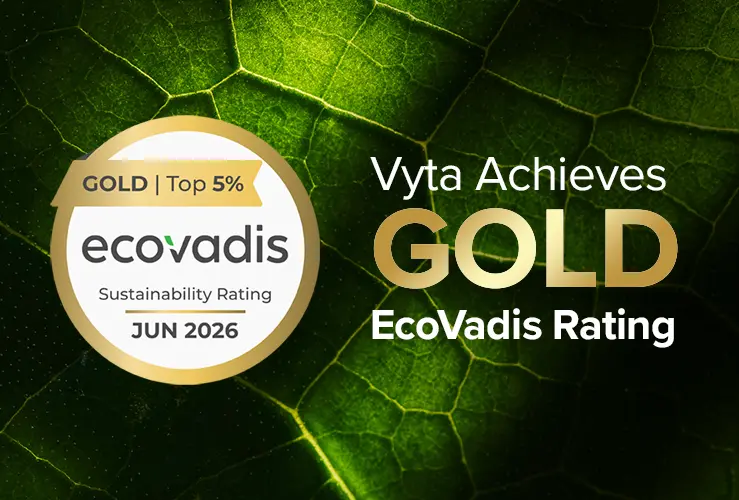 Vyta achieves Gold EcoVadis Rating on a leaf background