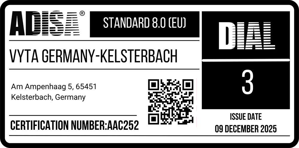 Vyta Germany Frankfurt ADISA 8.0 certification image in Kelsterbach to DIAL 3